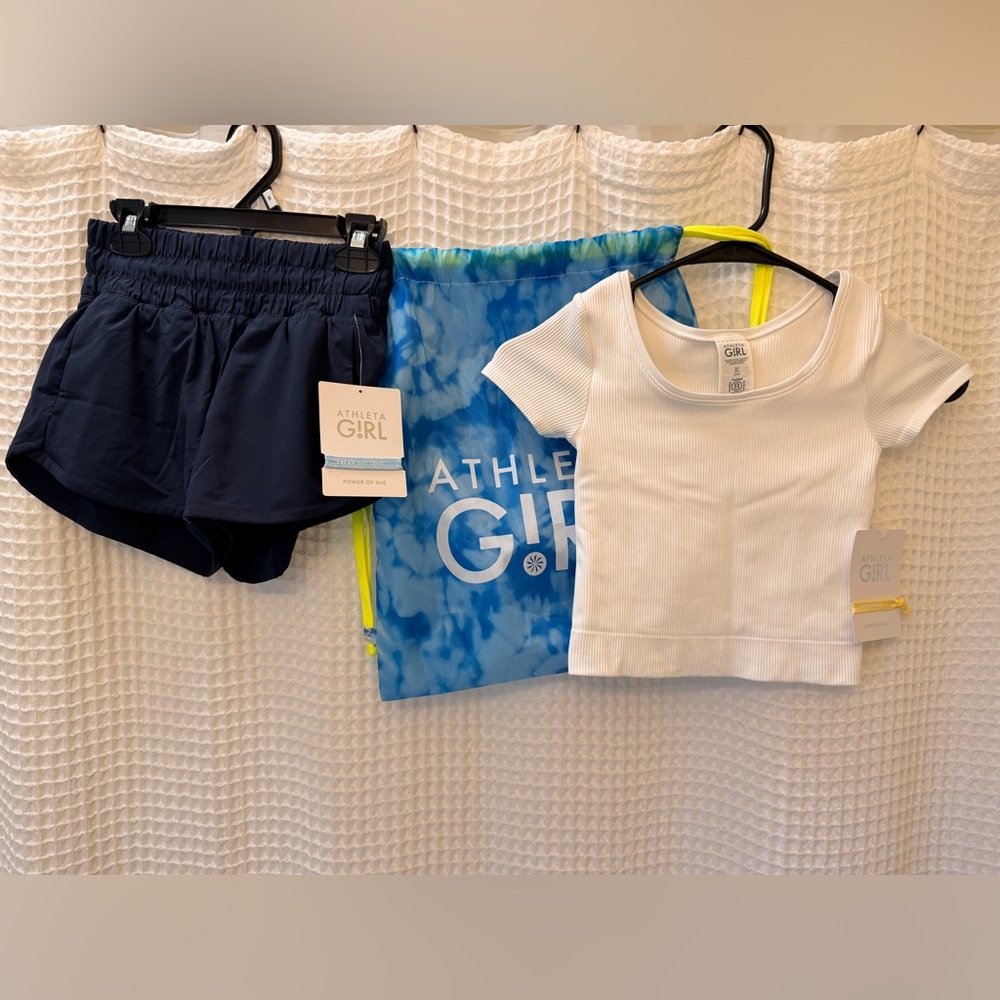 Athleta Girl Athletic Set with Blue Tie-Dye Gift Set Bag